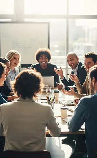 Large team meeting around a table