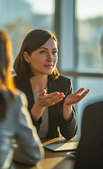 Colleague explaining a point during a meeting