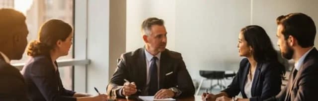 Colleagues in discussion around a sunlit boardroom table