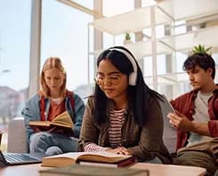 Students reading and studying together in a sunny room