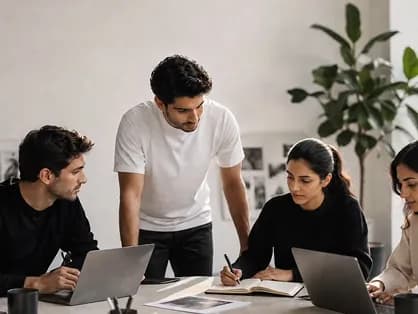 Colleagues reviewing documents together at a desk