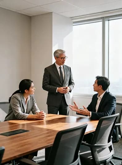 Colleagues reviewing work together at a long desk