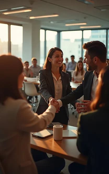Colleagues shaking hands at a meeting