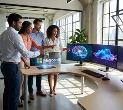 Team reviewing dashboards together at a standing desk