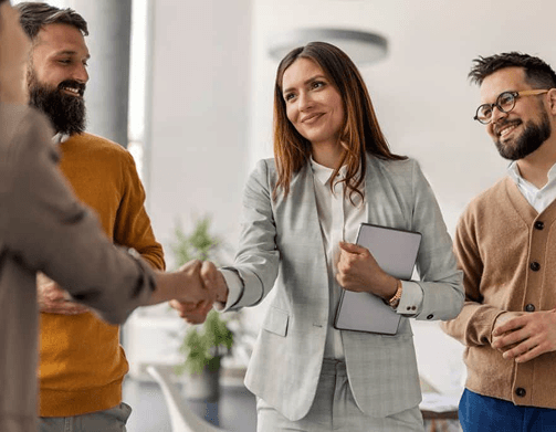 Professionals meeting and discussing their work